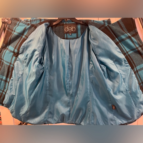 Vintage Deb Turquoise Plaid Pea Coat size 1x - missing belt - Picture 5 of 14